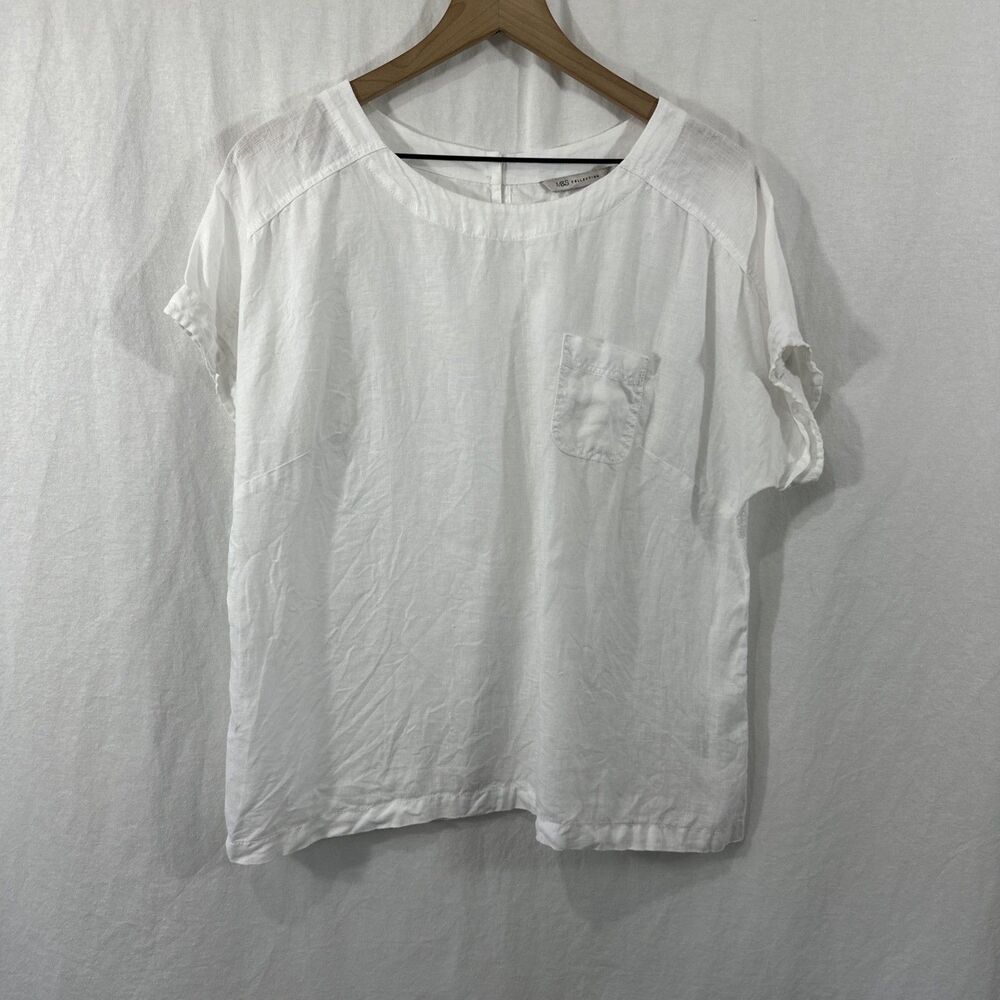 M&S Collection White Linen Boxy Dolman Sleeve Top Women’s Sz UK 14 Coastal Beach